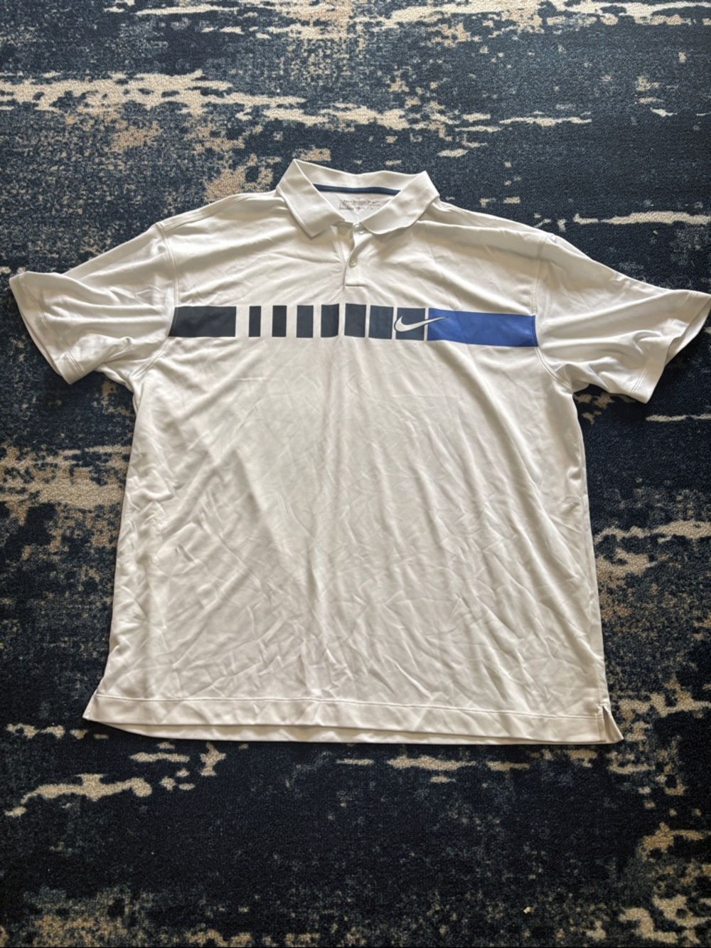Nike White Polo with Blue and Black Chest Blocks